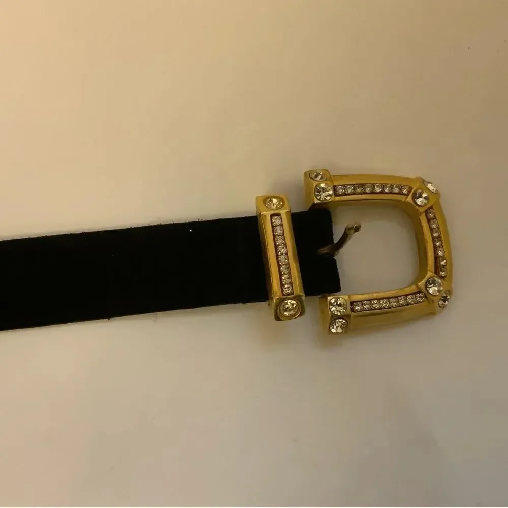 Avignon Vintage Black suede Leather Gold buckle Belt Size L